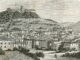 Bosa: Veduta del paese e del soprastante Castello dei Malaspina, xilografia di Barberis